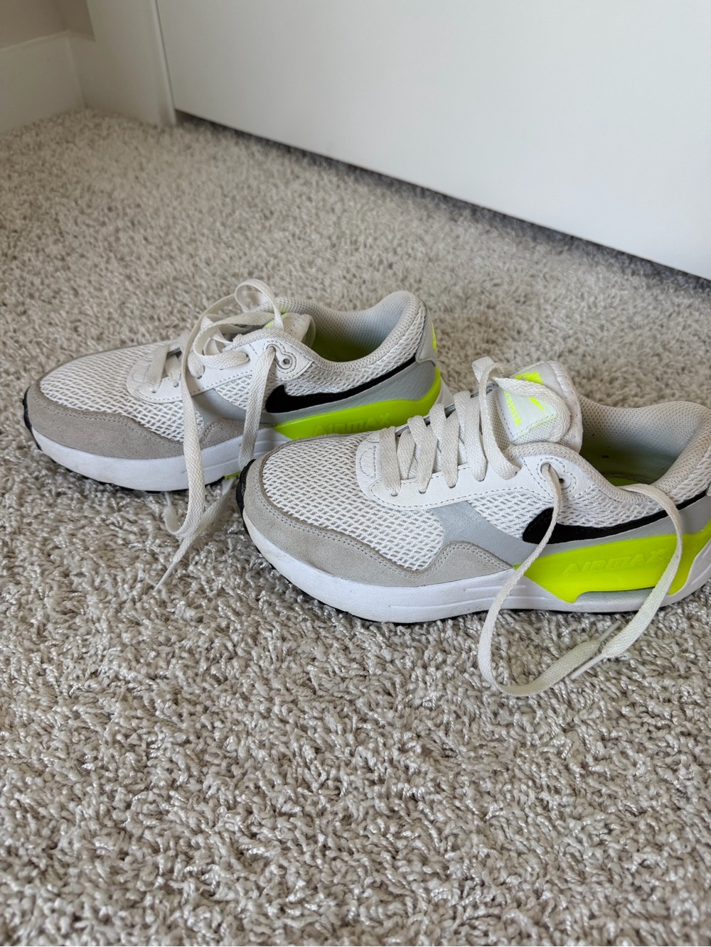 Nike Kids White and Neon Green Lace-Up Sneakers